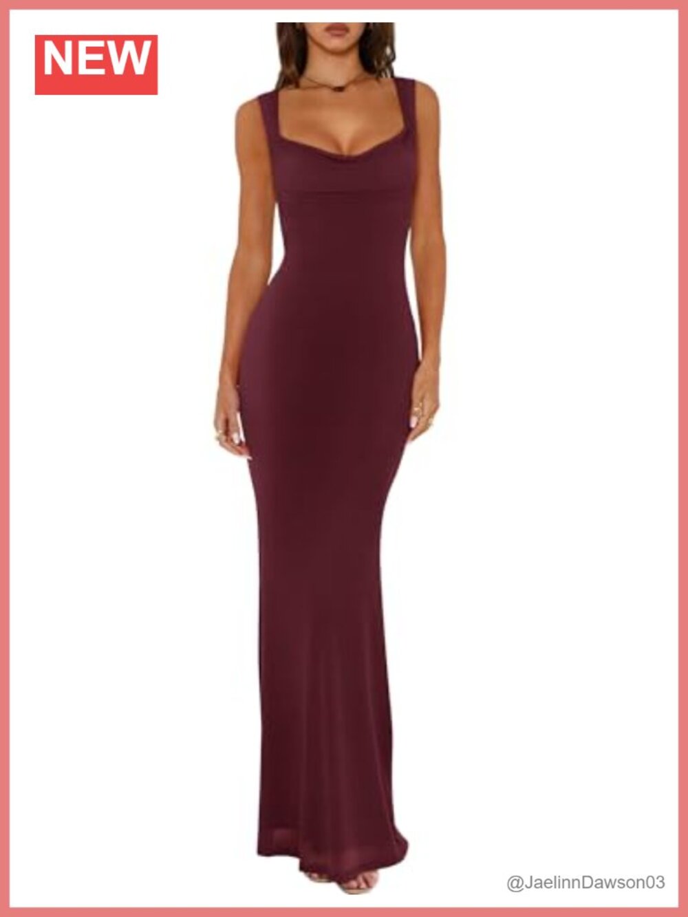 Cowl Neck Mesh Sleeveless Bodycon Maxi Dress Double Lined
